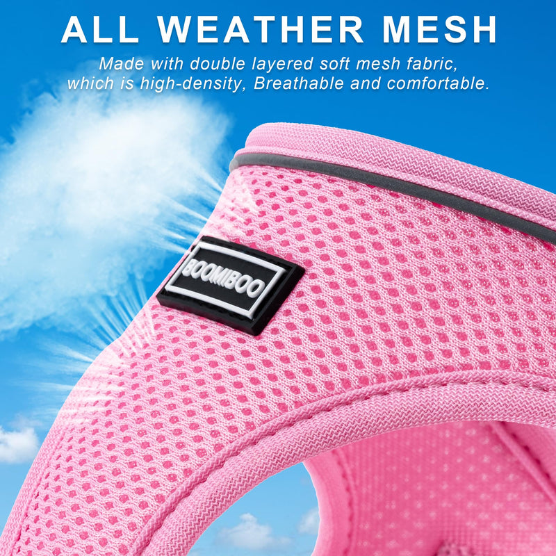 BOOMIBOO Dog Harness with Leash Set, No Pull Adjustable Reflective Step-in Puppy Pet Vest Harnesses for Small Medium Large Dogs and Cats,Pink XXS XXS(Chest:10"-12") Pink - BeesActive Australia