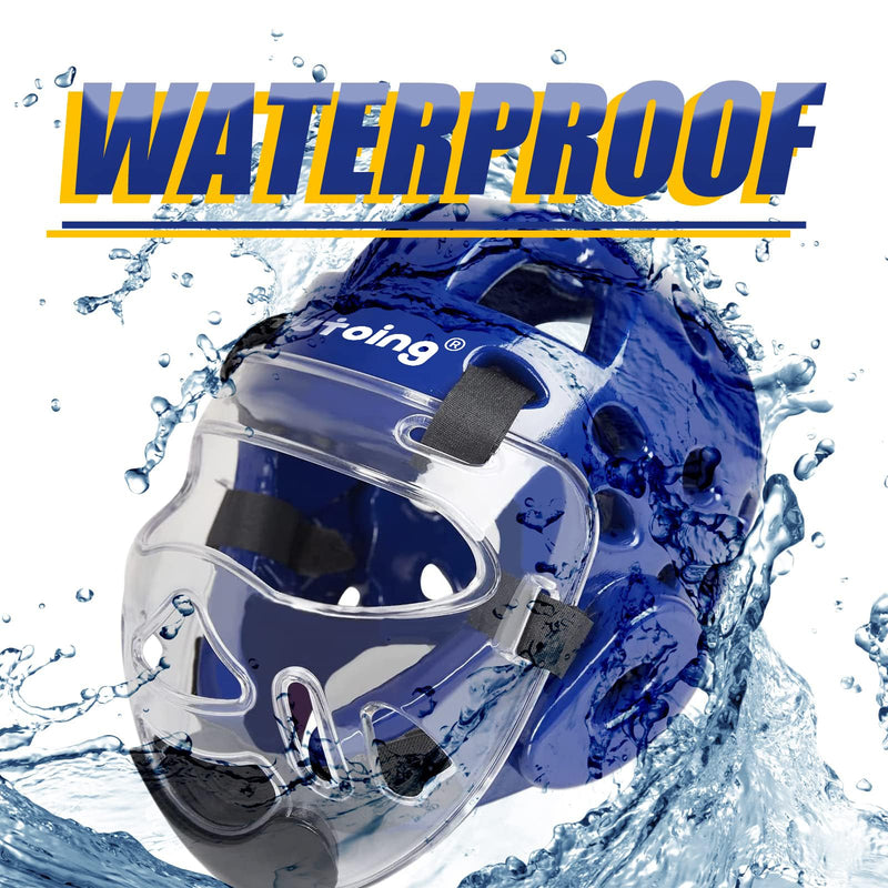 Kids Adults Karate Headgear with Face Shield, MMA Martial Arts Headgear Boxing Soft Helmet Taekwondo Sparring Head Gear blue X-Large