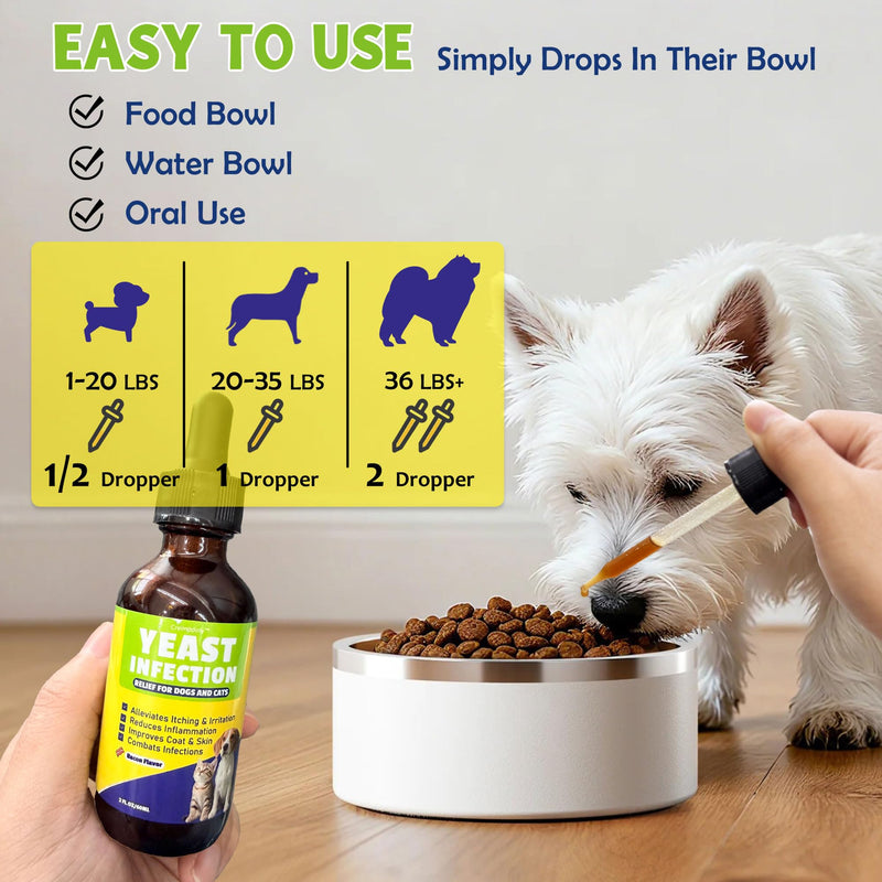 Natural Yeast Relief for Dogs and Cats, Skin & Ear Soothing Drops, Itchy Skin & Ear Allergy Support, Reduces Itching, Irritation & Inflammation, Bacon Flavor, 2 FL OZ