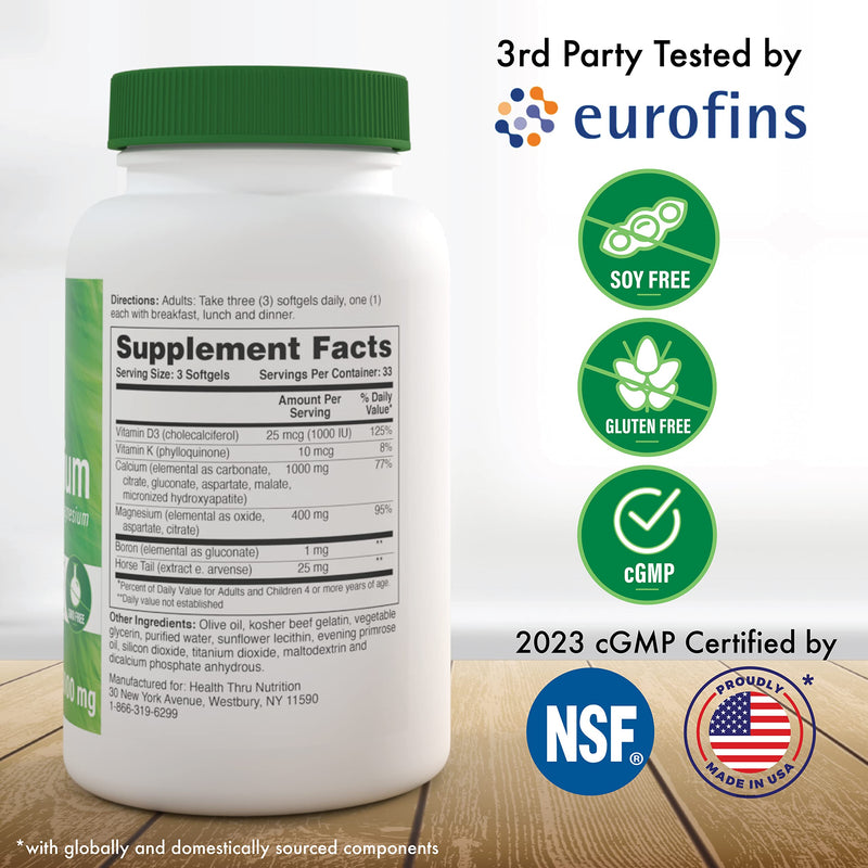Health Thru Nutrition Liquid Calcium 1000mg, Magnesium 400mg, Vitamin D3 1,000iu and Boron | Bone Restore & Strength with 6 Calcium Complex | 3rd Party Tested | Non-GMO Gluten Free (Pack of 100) | Calcium 1000mg, Magnesium 400mg, Vitamin D3 1,000iu and...