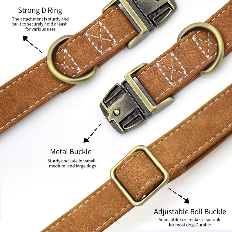 Soft Leather Dog Collar, Adjustable Heavy Duty Dog Collars with Quick Release Metal Buckle, Heavy Duty Basic Dog Collars for Small Dogs, Coffee, S - BeesActive Australia