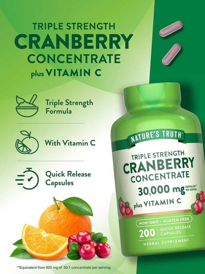 Nature's Truth Cranberry Concentrate Pills | Plus Vitamin C | 200 Quick Release Capsules | Non-GMO & Gluten Free Supplement