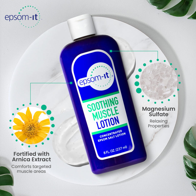 Epsom-It Soothing Muscle Magnesium Lotion – Epsom Salt Topical Cream with Arnica and Magnesium Sulfate - Designed for Muscle Stiffness, Leg Cramps, Feet, Knees and Achy Feet - 8.0 oz 8 Fl Oz (Pack of 1) - BeesActive Australia