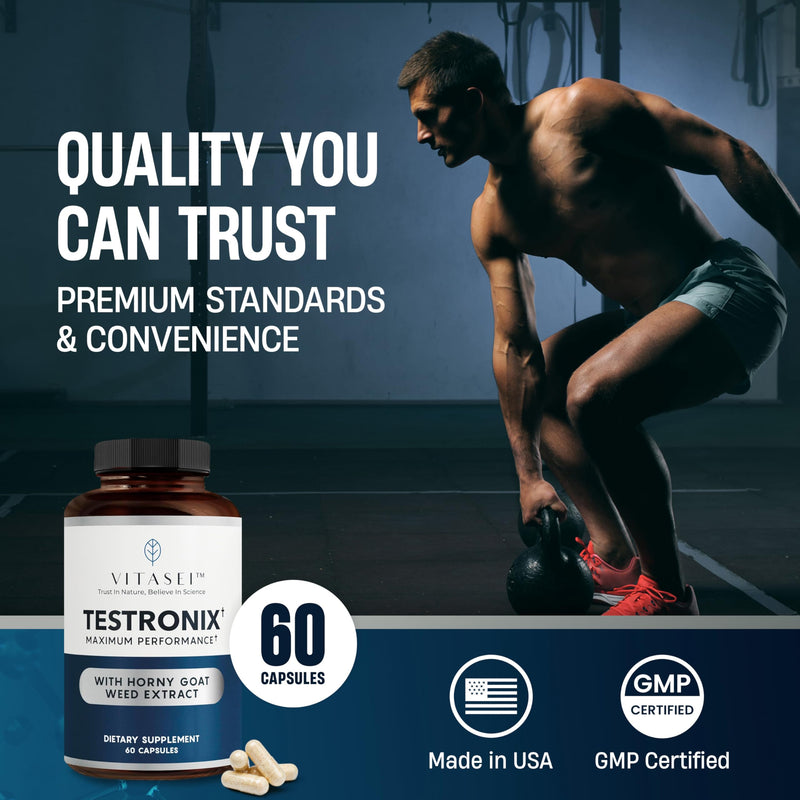 VITASEI Testronix Performance & Muscle Supplement – 60 Capsules (1 Pack) | Formulated with Vitamin B6, Megnesium, Boron Citrate, Eurycoma Longifolia & L-Citrulline, Supports Energy & Stamina for Men 60 Count (Pack of 1)