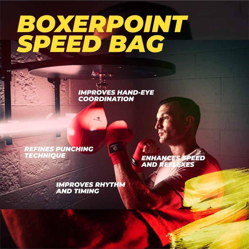 BOXERPOINT Speed Bag for Boxing - Durable PU Leather Punching Bag for Adults - Anti-Leak Boxing Bags Home Gym Training Equipment, Portable Heavy Bags - Large Reflex Ball, Indoor & Outdoor Red Medium