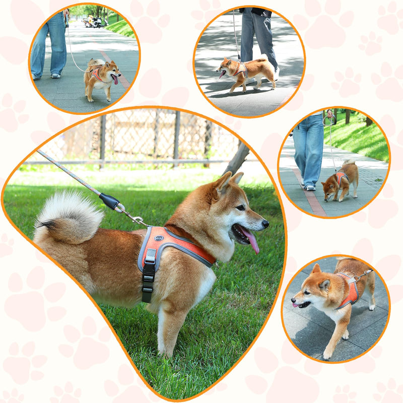 Dog Harness, Reflective No-Choke Pet Vest, Adjustable Soft Ventilate Padded Dog Vest, for Small and Medium Dogs and Cats Pet Harness (Orange, M) Orange - BeesActive Australia