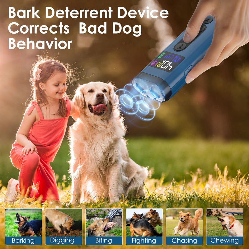 Dog Bark Deterrent Device, 65 FT Range,3X Ultrasonic Bark Deterrent Device & Ultrasonic Dog Trainer - Anti-Barking Device with Color Display, Safe & Effective Alternative to Bark Collars -Blue Blue