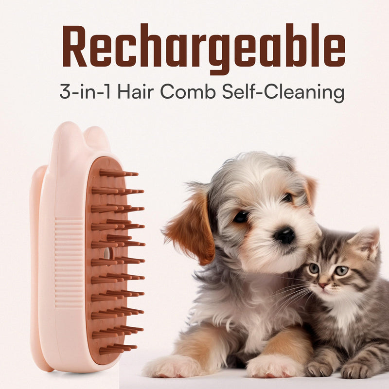 Cat Steam Brush - 2024 New Rechargeable 3-in-1 Hair Comb Self-Cleaning Pet Grooming Tool for Long and Short Hair Cats and Dogs, with Steamy Massage Shedding Relief - BeesActive Australia