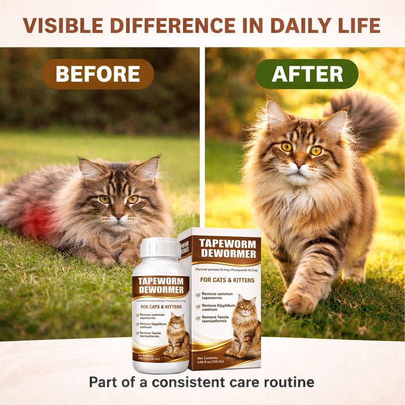 Cat Dewormer Liquid Broad Spectrum Treatment for Tapeworms, Roundworms & Hookworms with Praziquantel & Pyrantel Pamoate, 120ml