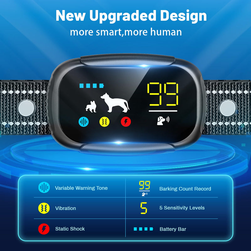 Dog Bark Collar, Dog Shock Collar for Large Medium Small Dogs 10-150lbs, Rechargeable Anti Barking Training Collar with 5 Adjustable Sensitivity, IP67 Waterproof Dog bark Deterrent Devices (Black) Black - BeesActive Australia