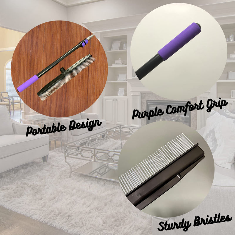 Room Groom PET Carpet Rake and Groomer with Telescoping 54 Inch Adjustable Handle, Rugs, and Artificial Turf, Purple Grip, Black/Purple - BeesActive Australia