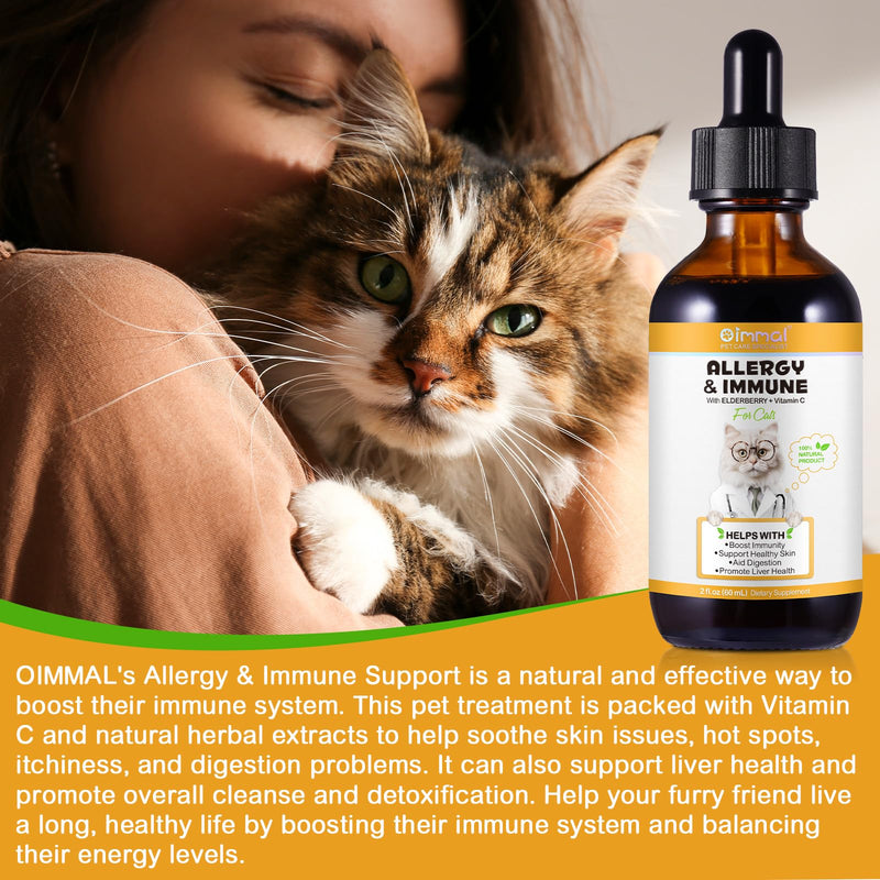 Allergy Relief for Cats, Cat Itch and Immune Drops, Naturally Support Skin Allergy Treatment, Effective Seasonal Allergy Relief, Liquid Form (2 fl.oz)