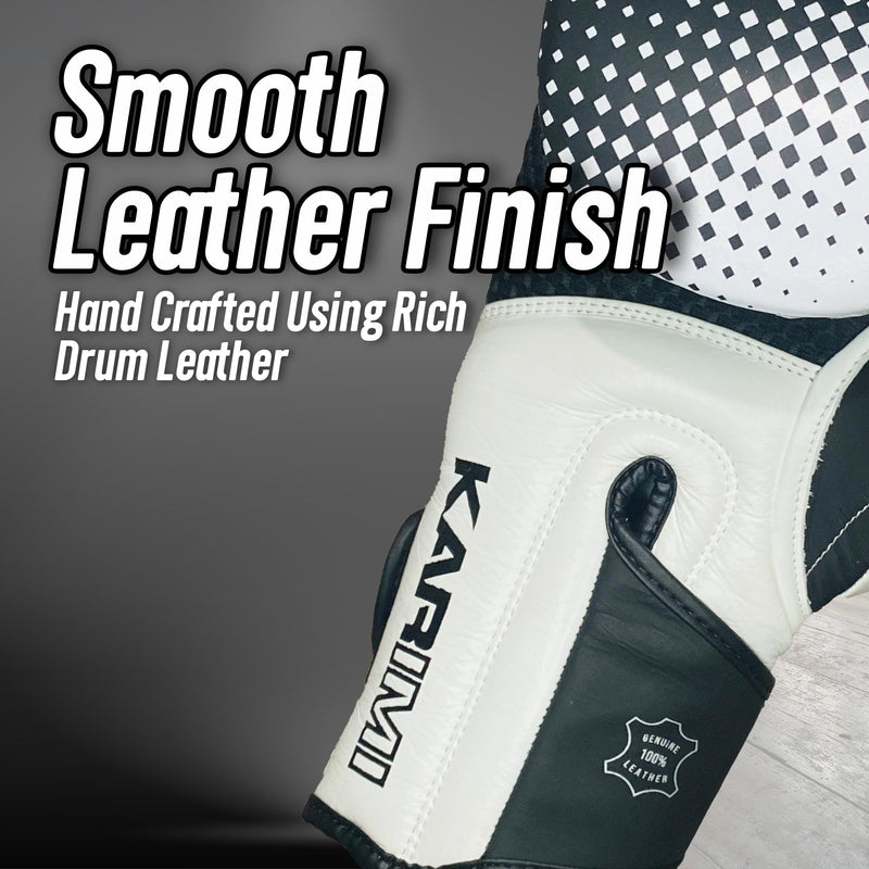 100% Genuine Leather Elite Force Boxing Gloves for Men & Women, 5-Layer Padding, Wrist Support, Mesh Palm – for Boxing, MMA, Kickboxing, Muay Thai, Training, Sparring Black/White 16oz