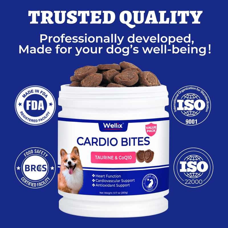Wellix 260g Cardio Taurine for Dogs - Heart Supplements for Dog Chews with CoQ10,Fish Oil,L-Carnitine - Senior Heart Health and Cardiovascular & Antioxidant Support Cardio (Taurine)