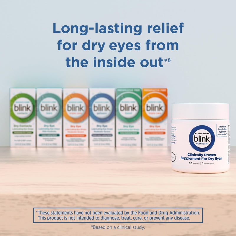 BLINK NutriTears Supplement for Dry Eyes, 30 Softgels | Clinically proven dry eye symptom relief*, vitamins for dry eyes, eye hydration softgels, 30-day supply NutriTears Supplement (30 Count)
