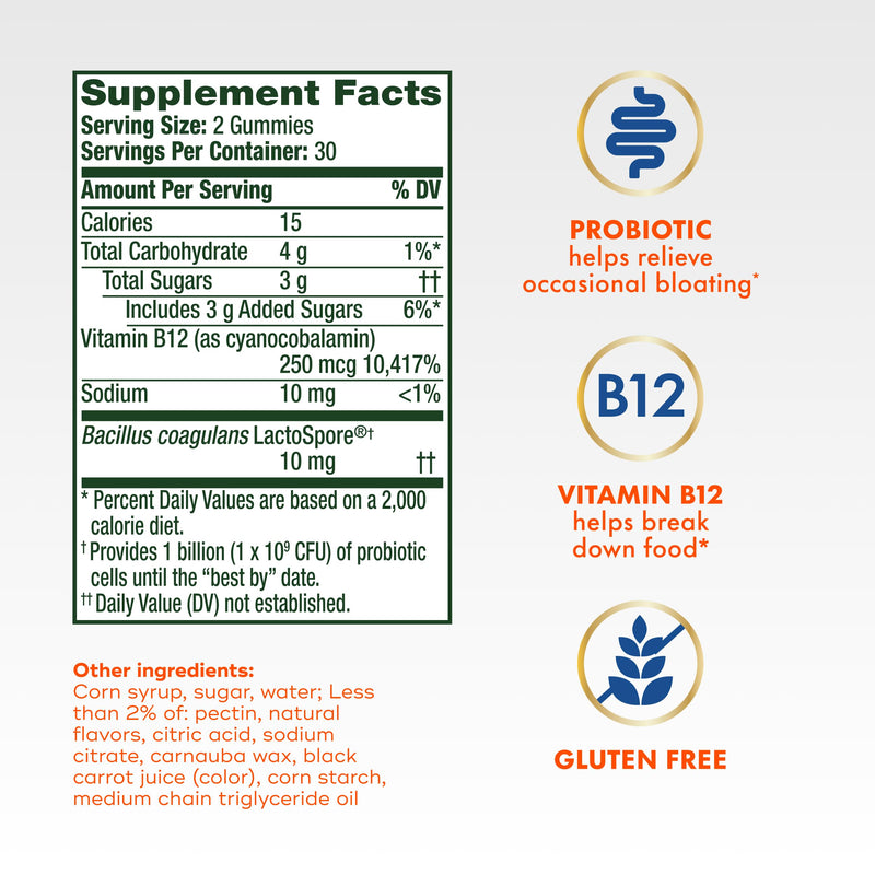 Align Probiotic, Bloating Relief + Food Digestion, Probiotics for Women and Men, Probiotic Helps Soothe Occasional Bloating*, With Vitamin B12 to Help Break Down Food into Cellular Energy*,60 Gummies 60 Count (Pack of 1)