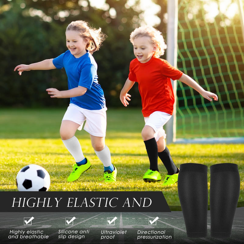 Tarpop 4 Pairs Kid Calf Compression Sleeves Youth Basketball Leg Sleeves for Sport Protection Calf and Shin Support(Black, White) Black, White