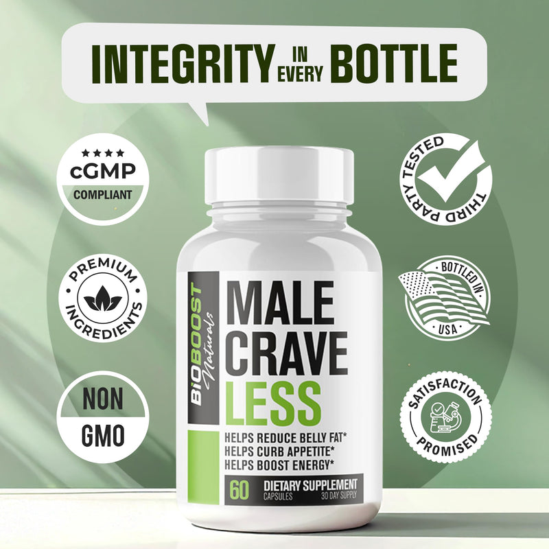 Male Crave Less - Fat Burner & Appetite Suppressant for Men to Help Shed Belly Fat, Sustain Muscle & Boost Energy | 3rd Party Tested Supplement - 60 Weight Loss Pills to Help Lose Weight - BeesActive Australia