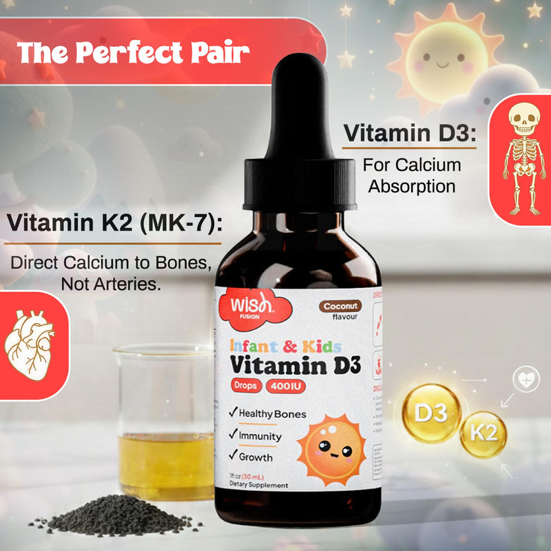 Kids Vitamin D Drops for Infants, Baby Vitamin D Drops for Bone Health, Immunity & Growth, Vitamin D3 Liquid Drops for Toddlers, Easy Absorption, 2 x 30ml Bottles