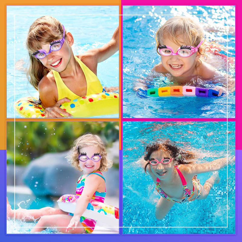 Konohan 2 Pieces Kids Swim Goggles Eyelashes Girls Funny Swim Goggle No Slip Leak Anti Fog UV Glasses for Lash Extensions 1 Purple, Dark Pink