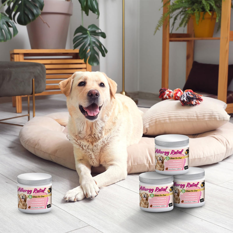 Allergy Relief Chews for Dogs – Itchy Skin, Hot Spots & Seasonal Allergy Support – Anti-Itch Supplement with Omega-3, Quercetin & Probiotics – Salmon Flavor – 120 Soft Chews