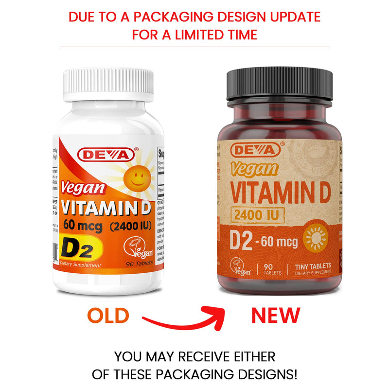 DEVA Vegan Vitamin D2 60 mcg 2400 IU, Ergocalciferol Supplement with No Animal Ingredients, 90 Tablets (Pack of 3) 90 Count (Pack of 3)