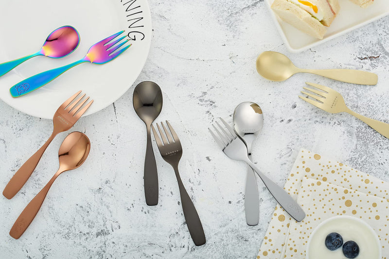 ANNOVA Kids Silverware 6 Pieces Children's Safe Flatware Set Stainless Steel - 3 x Forks, 3 x Children Dinner Spoons, Toddler Utensils, Metal Cutlery Set for LunchBox (Engraved Dog Bunny) WF850-S6FS - BeesActive Australia