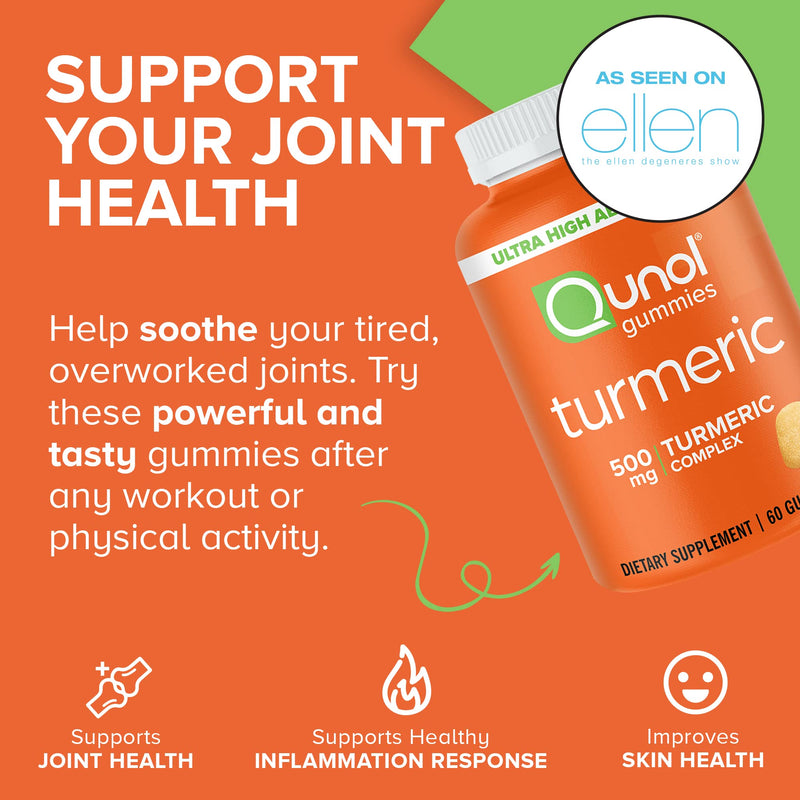 Qunol Turmeric Gummies, Gummy with 500mg Turmeric Curcumin, Joint Support Supplement, Ultra High Absorption Tumeric Curcumin, Vegan, Gluten Free, 2 Month Supply (60 Count, Pack of 2) Orange 60 Count (Pack of 2) - BeesActive Australia