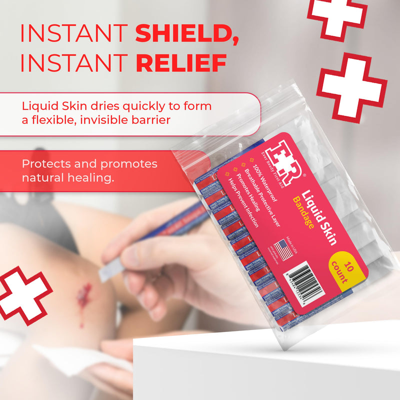 Liquid Bandage for Skin – Waterproof Skin Glue for Wound Closure, Flexible Liquid Barrier with Non-Sting Formula – Long-Lasting Liquid Bandage - 10 Count 10-Count