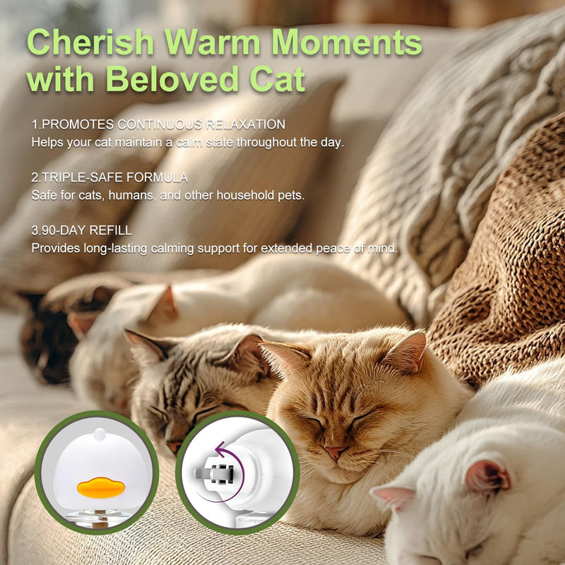 Cat Calming Diffuser, 4-in-1 Pheromone Refills for Anxious Cats, 120-Day Continuous Stress Relief for Multi-Cat Harmony A