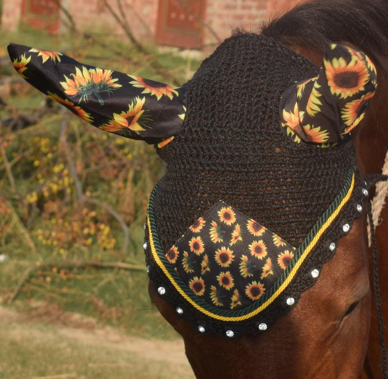 Sunflower Horse Fly Bonnet Net Hat Hood Mask Fly Veil Full Hand Made Cotton Full (COB) COB - BeesActive Australia