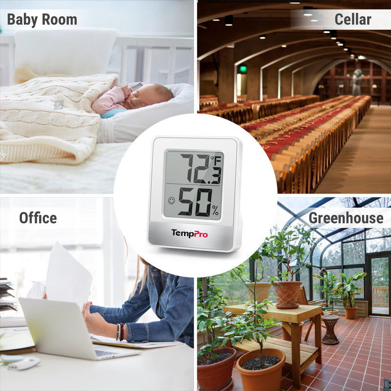 TempPro TP49 3 Pieces Digital Hygrometer Indoor Thermometer Humidity Meter Mini Hygrometer with Temperature and Humidity Monitor Outdoor and Room Thermometer Weather Station (Previously ThermoPro) Oyster White