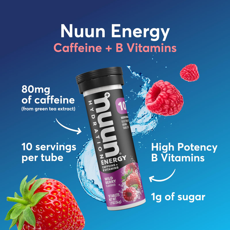 Nuun Energy Caffeine + B Vitamins Mixed Flavors, GF & Vegan, 4 Pack | 40 Servings with Caffeine from Green Tea Extract, Magnesium & 4 Other Electrolytes, Gluten Free, Vegan