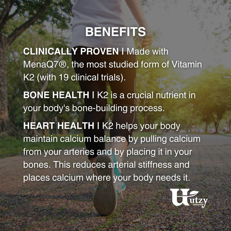Utzy Naturals Vitamin K2 | 180 mcg of MenaQ7® Form of K2 | Made in USA | 60 Capsules