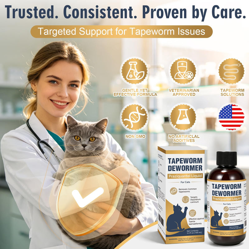 Dewormer for Pets, No More Tapeworms in Cats,Tapeworm Support Liquid Formula, 100 ml, Chicken Flavor