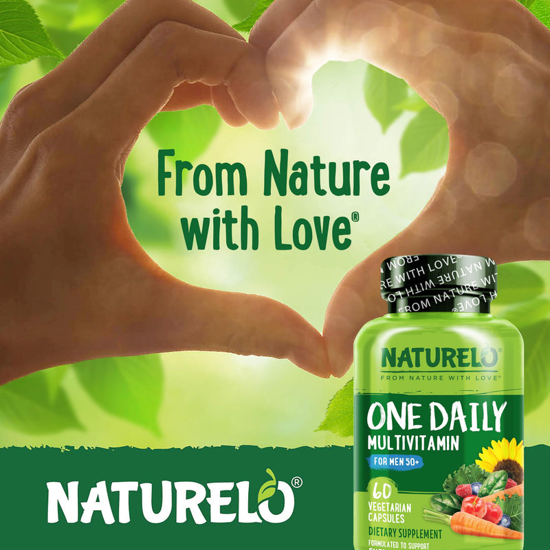 NATURELO Multivitamin for Men 50+ - One Daily, 60 Vegetarian Capsules | Vitamins, Minerals & Organic Whole Foods, Boost Energy and Health, Non-GMO 60 Count (Pack of 1)