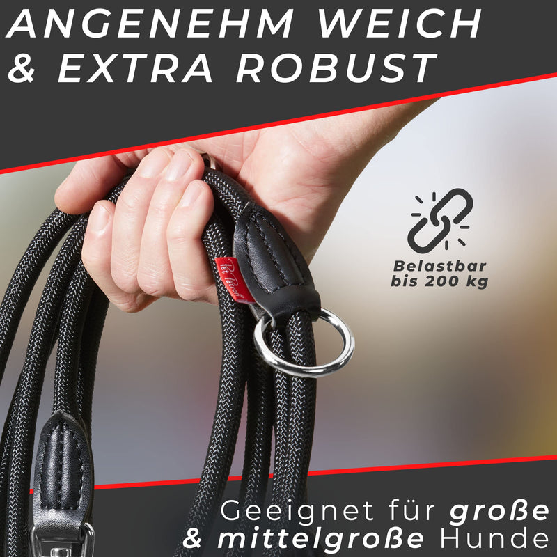 PetPatron® dog leash 3m adjustable (1.5-3m) stylish leash 3m nylon with leather elements (45 kg) shoulder leash, double leash & dog leash 3m black 3 m x 1.1 cm - BeesActive Australia