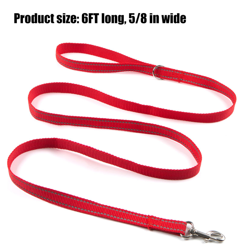2-Pack Reflective Dog Leash 6ft - Nylon Dog Leashes for Small Dogs, Medium Dogs, Large Dogs, Puppy, Cats - 6ft Training Leash with D Ring(RED, 5/8" X 6FT(2-Pack)) 5/8" X 6FT(2-Pack) RED&RED - BeesActive Australia