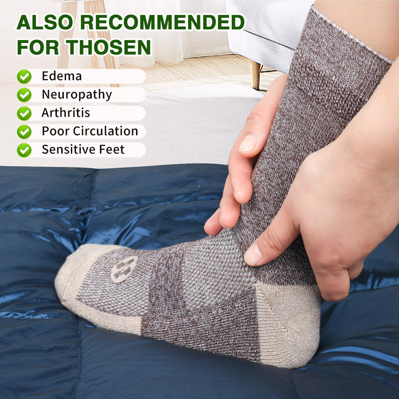 Diabetic Socks for Men,4 Pairs Crew Diabetic Neuropathy Socks for Men 9-12 Dark Blue/White/Coffee/Black Large