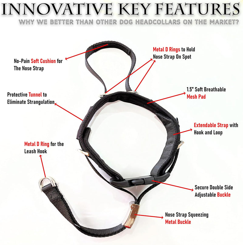 PetsProMax No-Pull Dog Headcollar for Large Dogs (Agressive/Reactive Dogs; Instant Stop Pulling; Gentle Training Collar for Dogs; Comfortable, Safe, and Effective Walking/Training Solution (Black, L) 0.5 Inch Wide Large (L) - BeesActive Australia