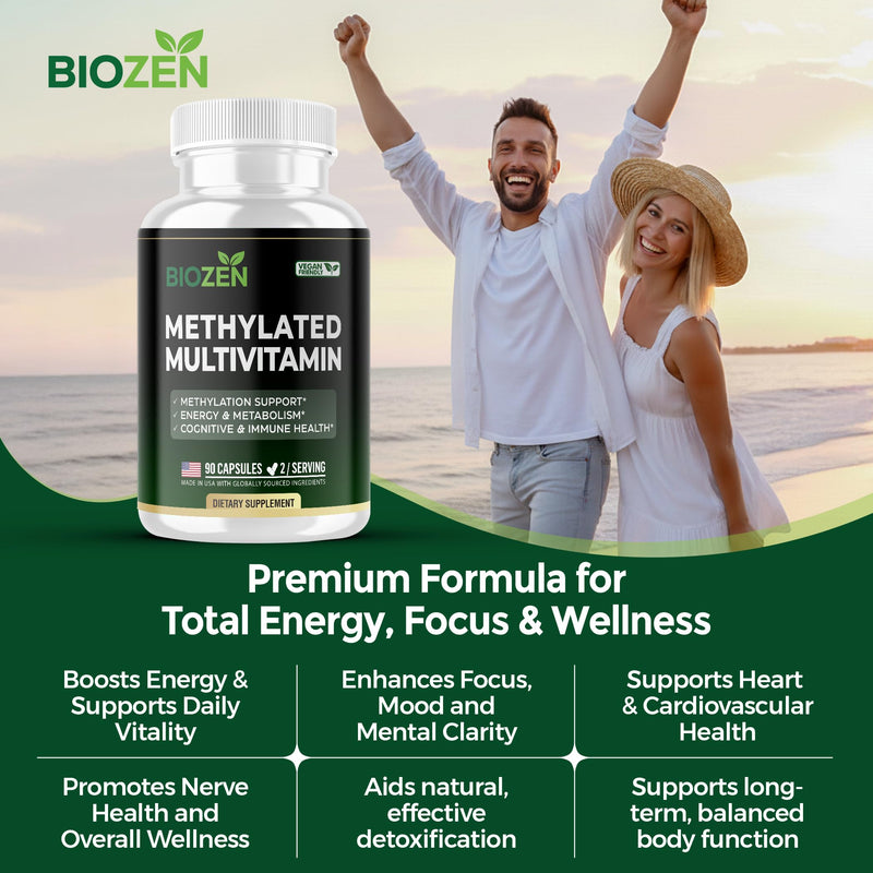Methylated B Complex with TMG | Methylfolate 5-MTHF, Methylcobalamin B12, P5P B6, R5P B2 | MTHFR & Homocysteine Support | Energy, Focus & Mood | 90 Vegan Capsules | Non-GMO, GMP