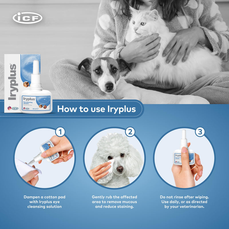 ICF | Iryplus Eye Solution for Dogs and Cats | Gentle Cleansing & Soothing Formula | Removes Secretions, Scabs & Mucus Around Eye | Chamomile | 50ml