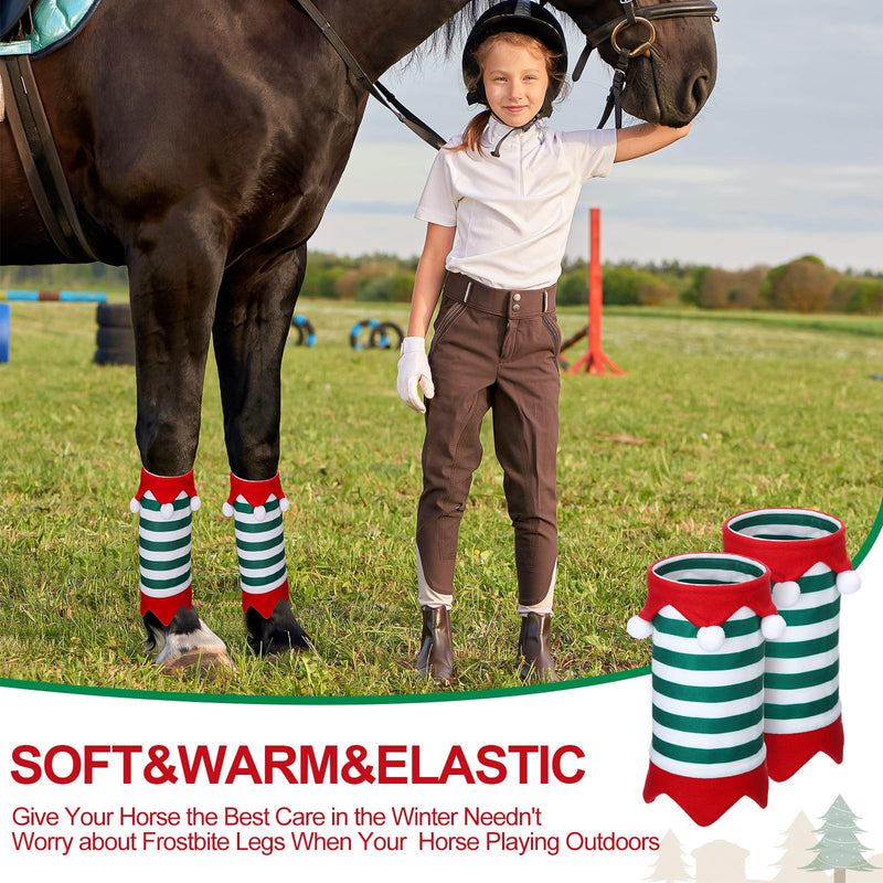 Mixweer Horse Christmas Tack Christmas Horse Leg Wraps Faux Fur Polyester Standing Wraps for Horses Leg Wraps Loose and Comfortable for Christmas Parades, Set of 4 (Stripe) - BeesActive Australia