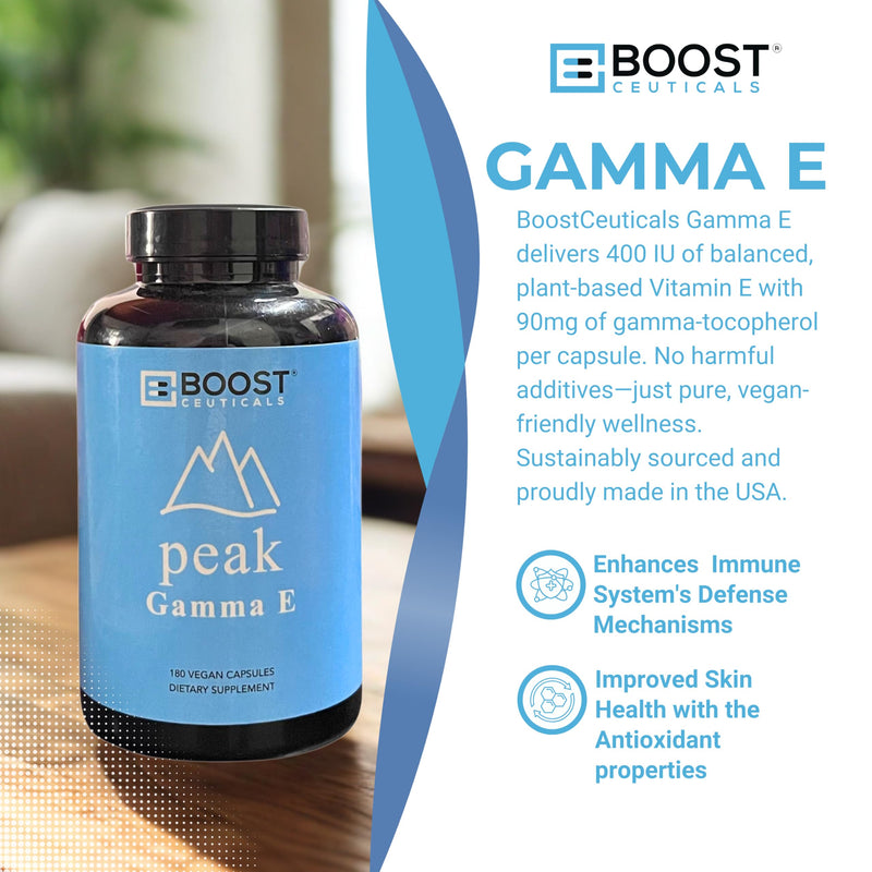 Gamma E Vitamin E Supplement 180mg Mixed Tocopherols - 180 Vegan Capsules | Antioxidant for Heart and Inflammation Support, Non-GMO, Gluten Free, Made in USA, No Fillers, 90 Servings, BoostCeuticals