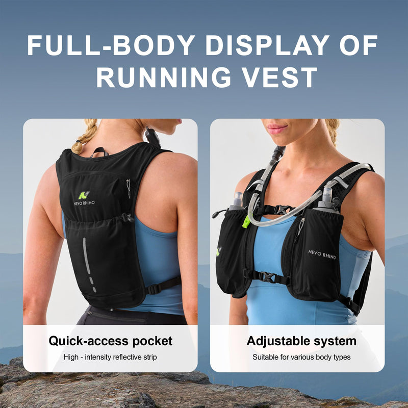 N NEVO RHINO Running Vest, Lightweight Hydration Vest, Insulated Water Backpack with 1.5L Water Bladder for Hiking, Trail, Running,Marathons,Cycling Black