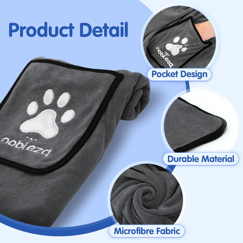 Nobleza dog towel, microfiber dog towel, extra absorbent dog towel, soft and durable premium dog drying towel, quick-drying, 106 x 66 cm for all dogs and cats, dark gray L106 x W66 cm - BeesActive Australia