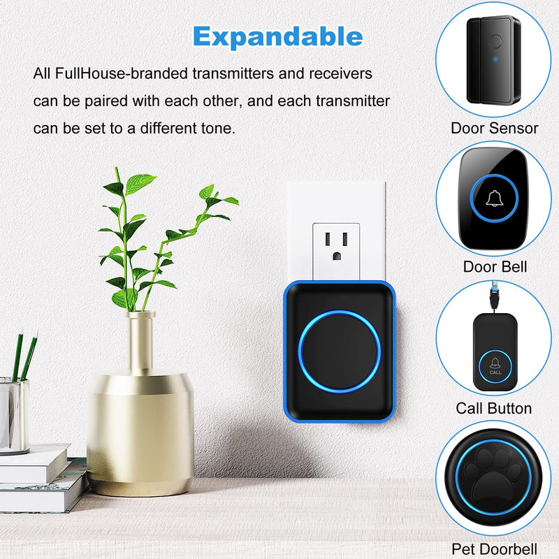 Full House Dog Bell for Potty Training, Wireless Pet Doggie Door Bell Training to Go Outside, Waterproof Touch Button, Over 1000 feet Range 1 Button + 1 Receiver Black - BeesActive Australia