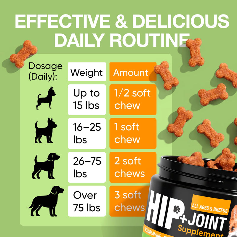 Glucosamine for Dogs – Hip and Joint Supplement Chews for Small, Medium & Large Dogs – Joint Pain & Mobility Support – Soft Chews for Pain and Inflammation Relief, 45 Chews