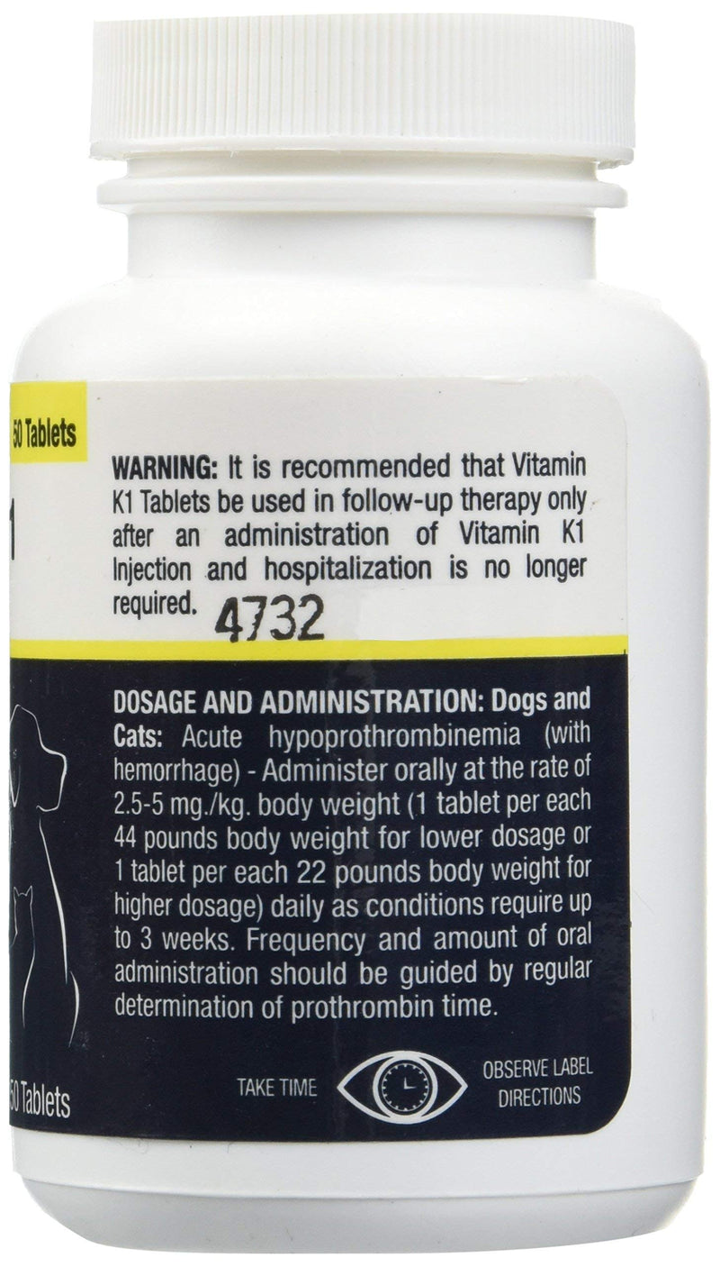 Vet One Vitamin K1 Chewable Tablets - Vitamin K1 for Dogs, Beef-Flavored Chewable Vitamins For Cats and Dogs (50 Tablets, Phytonadione 50mg) - PawsPlanet Australia