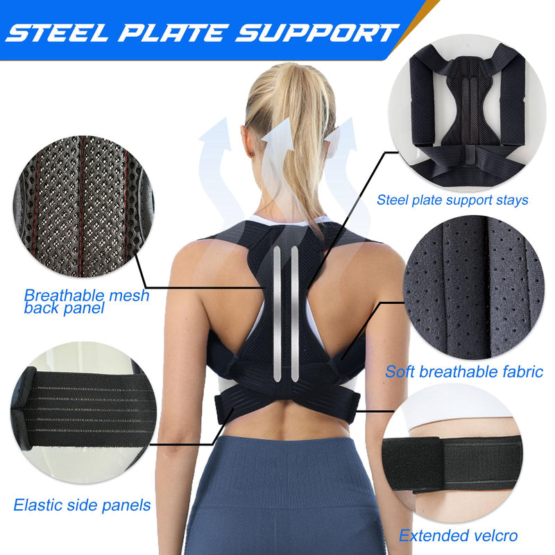 Posture Corrector for Women & Men, Adjustable Back Brace for Neck Shoulder Upper Back Pain Relief, Breathable Back Straightener with Clavicle Support - Strangulation-Free Design Large Black